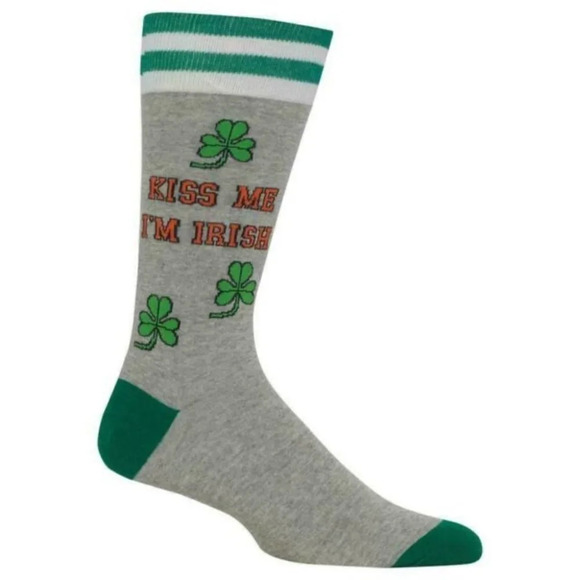Hot Sox Men’s Socks Kiss me I’m Irish” St Patrick’s Day Green/Gray Size 6- 12.5 - Picture 1 of 6